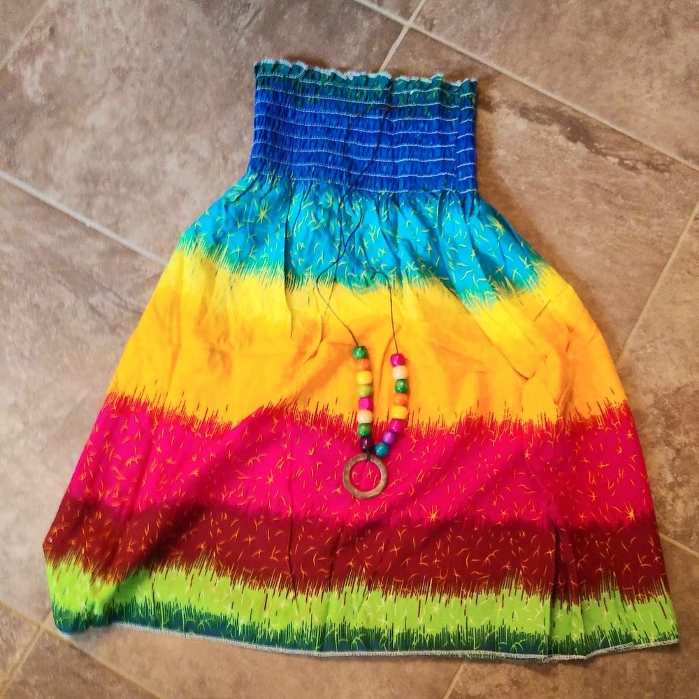 New Girls Cute Rainbow Dress With Necklace